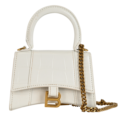 Mini Croc Embossed Hourglass, &pound;250, Handbags, White, Leather, Front view